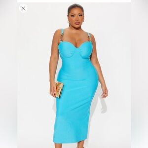 Curve-Enhancing Aqua Midi Skirt